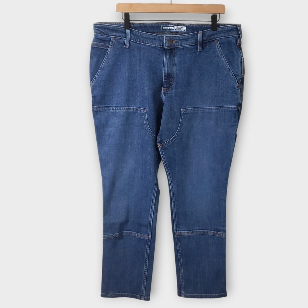 Carhartt 105110 Womens Relaxed Fit Double Front Work Jeans Linden Blue Denim 16S
